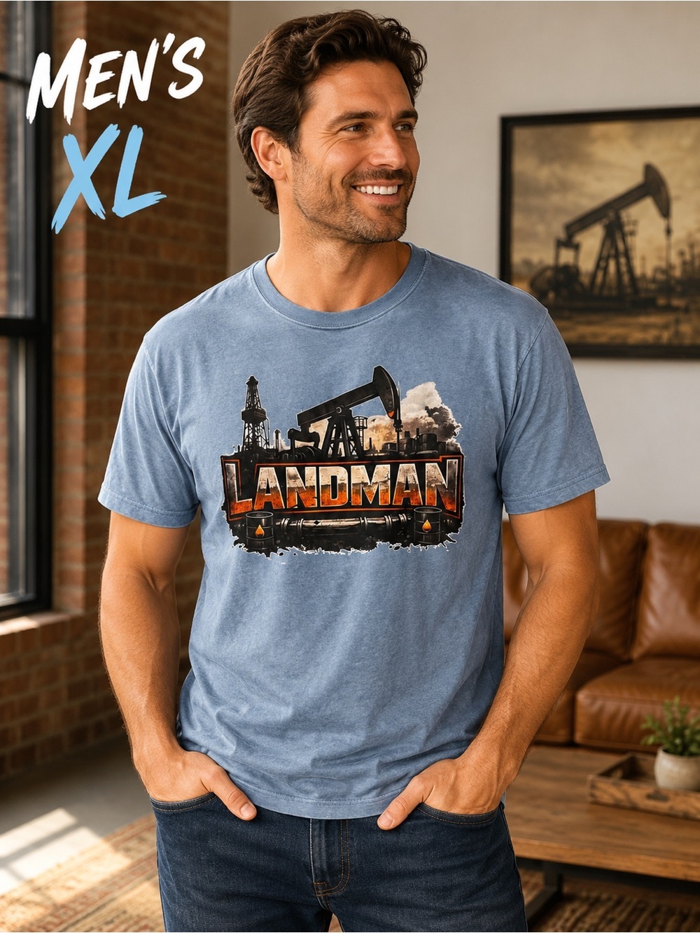 LANDMAN Graphic Crewneck T-Shirt - BLUE XL